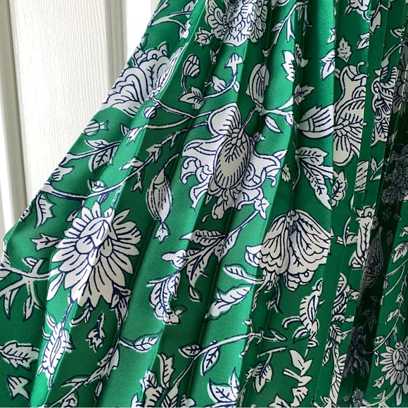 NWT J. Crew Pleated Midi Skirt Green Floral Paisley Picnic White XL / XLarge - Picture 5 of 9